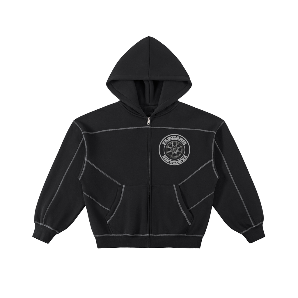 Circle Logo Stitched Zip Hoodie